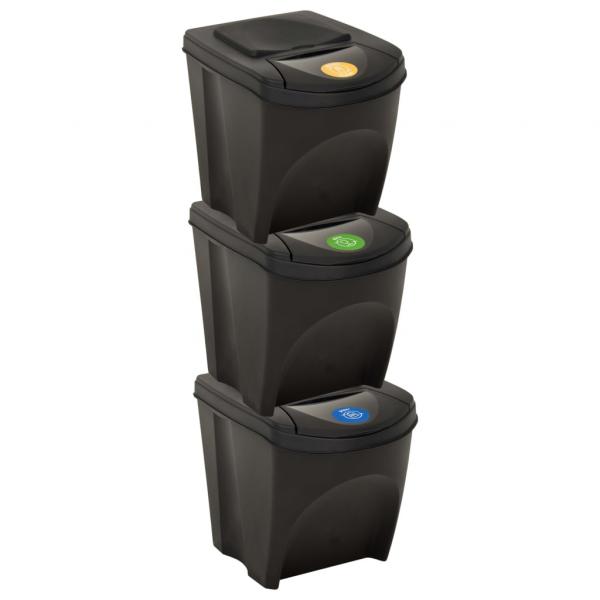 ARDEBO.de - Stapelbare Mülleimer 3 Stk. Anthrazit 75 L  