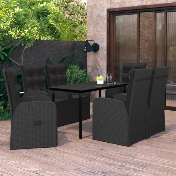 ARDEBO.de - 7-tlg. Garten-Essgruppe mit Kissen Schwarz