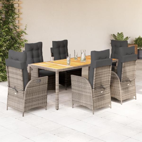 ARDEBO.de - 7-tlg. Garten-Essgruppe mit Kissen Grau Poly Rattan