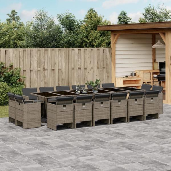 ARDEBO.de - 17-tlg. Garten-Essgruppe mit Kissen Grau Poly Rattan