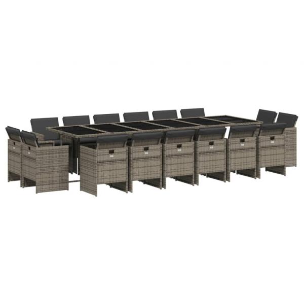 17-tlg. Garten-Essgruppe mit Kissen Grau Poly Rattan