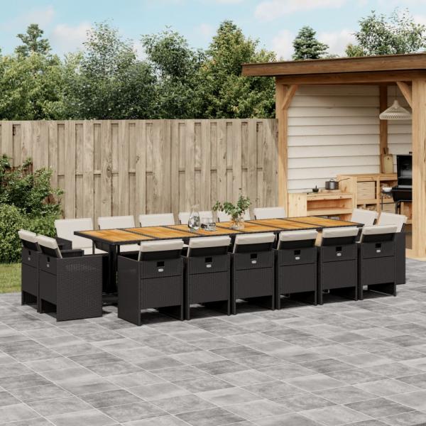 ARDEBO.de - 17-tlg. Garten-Essgruppe mit Kissen Schwarz Poly Rattan