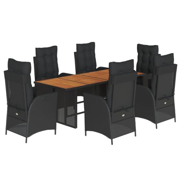 ARDEBO.de - 7-tlg. Garten-Essgruppe mit Kissen Schwarz Poly Rattan