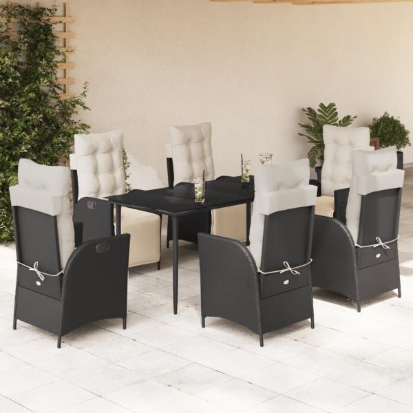 ARDEBO.de - 7-tlg. Garten-Essgruppe mit Kissen Schwarz Poly Rattan