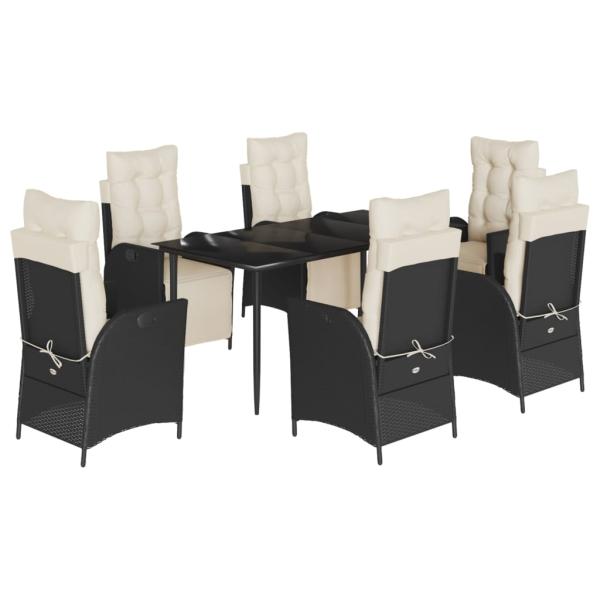 7-tlg. Garten-Essgruppe mit Kissen Schwarz Poly Rattan