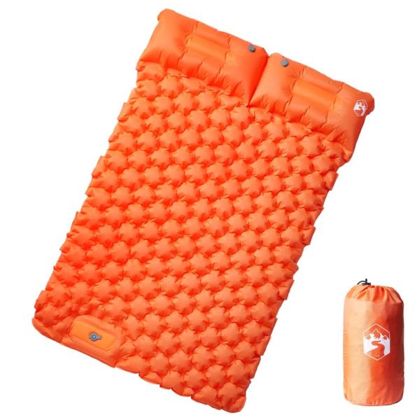 ARDEBO.de - Doppel-Isomatte mit Kissen Selbstaufblasend Orange