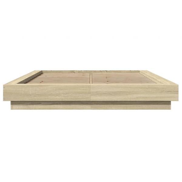 Bettgestell mit LED Sonoma-Eiche 135x190 cm Holzwerkstoff
