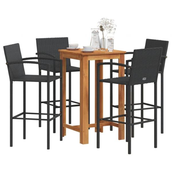 ARDEBO.de - 5-tlg. Gartenbar-Set Schwarz Massivholz Akazie und Poly Rattan