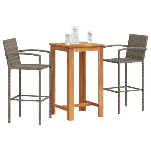 ARDEBO.de - 3-tlg. Gartenbar-Set Grau Massivholz Akazie und Poly Rattan