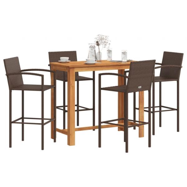 ARDEBO.de - 5-tlg. Gartenbar-Set Braun Massivholz Akazie und Poly Rattan