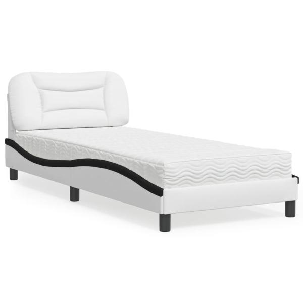 ARDEBO.de - Bett mit Matratze Weiß und Schwarz 80x200 cm Kunstleder