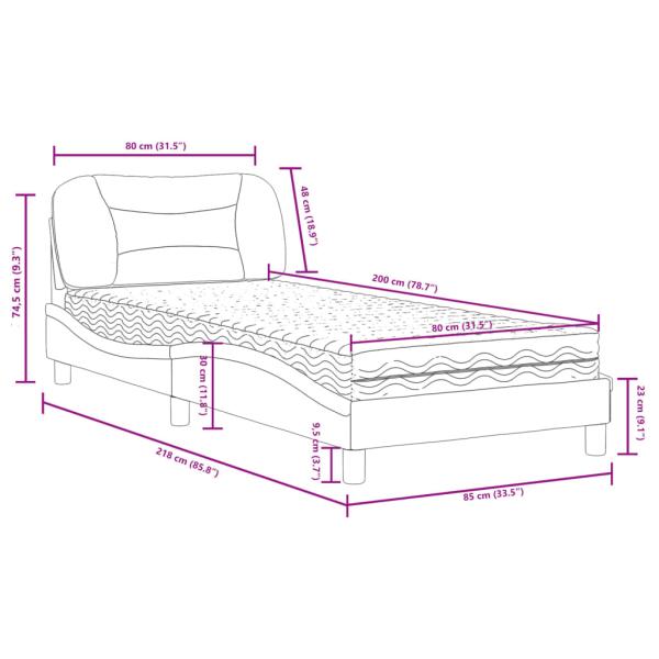 Bett mit Matratze Weiß und Schwarz 80x200 cm Kunstleder