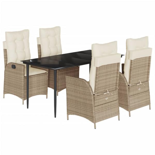 5-tlg. Garten-Essgruppe mit Kissen Beige Poly Rattan