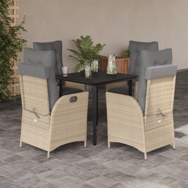ARDEBO.de - 5-tlg. Garten-Essgruppe mit Kissen Beige Poly Rattan