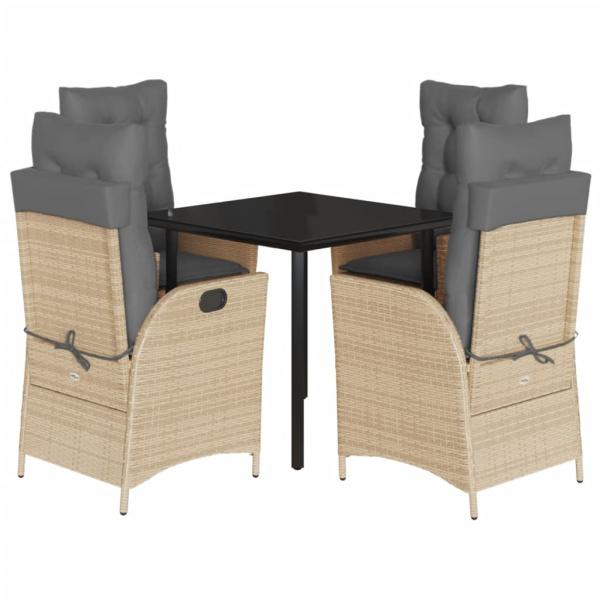 5-tlg. Garten-Essgruppe mit Kissen Beige Poly Rattan