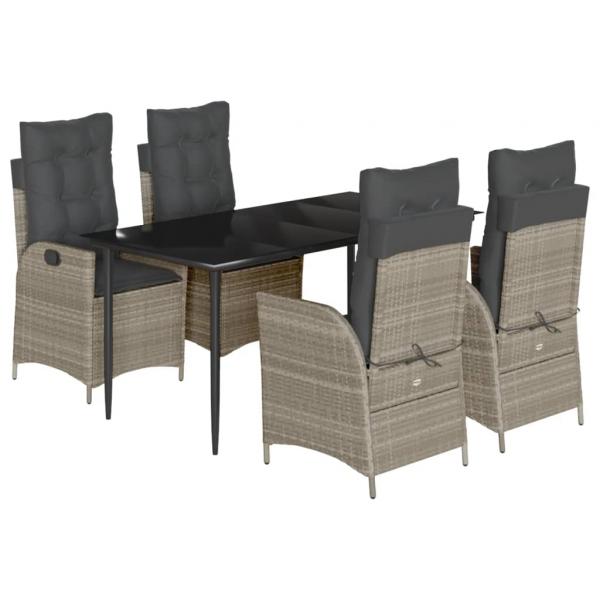 5-tlg. Garten-Essgruppe mit Kissen Hellgrau Poly Rattan