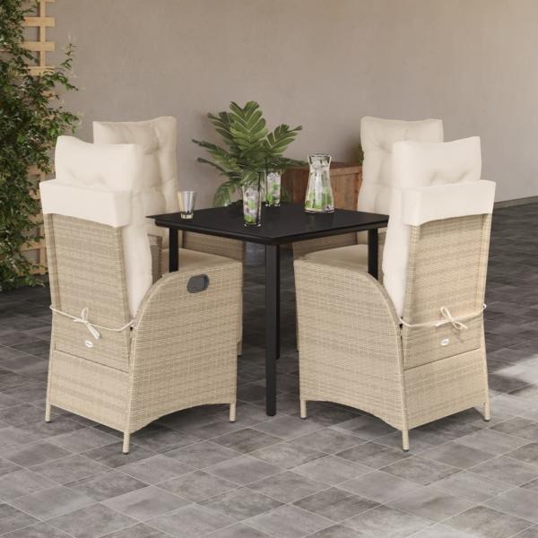 ARDEBO.de - 5-tlg. Garten-Essgruppe mit Kissen Beige Poly Rattan