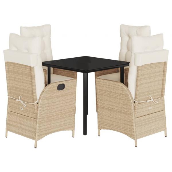 5-tlg. Garten-Essgruppe mit Kissen Beige Poly Rattan