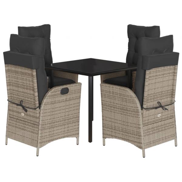 5-tlg. Garten-Essgruppe mit Kissen Grau Poly Rattan