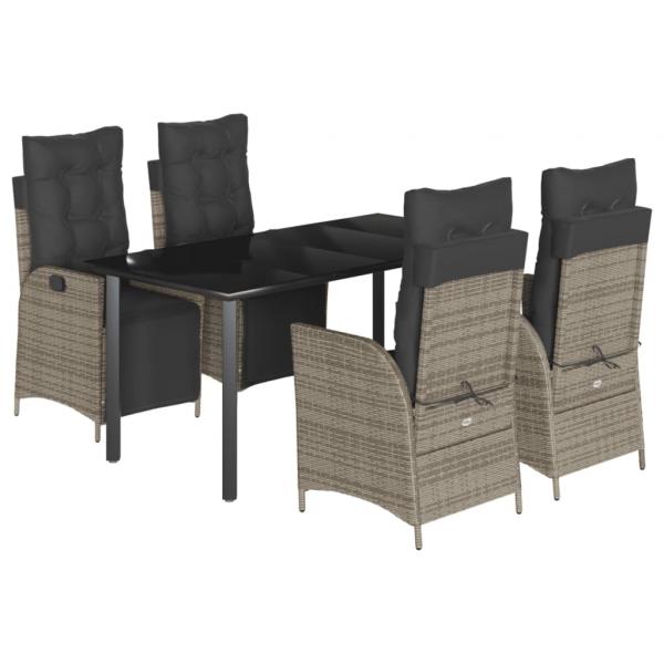 5-tlg. Garten-Essgruppe mit Kissen Grau Poly Rattan