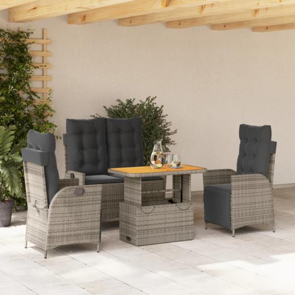 ARDEBO.de - 4-tlg. Garten-Essgruppe mit Kissen Grau Poly Rattan