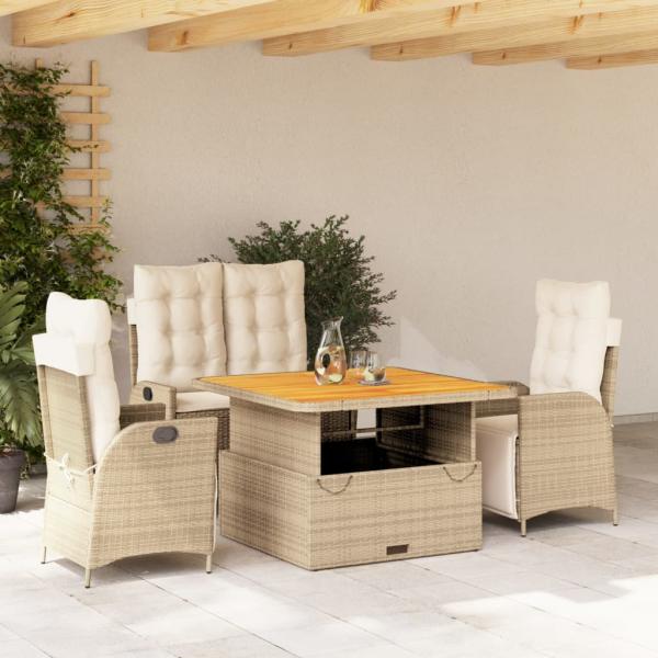 ARDEBO.de - 4-tlg. Garten-Essgruppe mit Kissen Beige Poly Rattan