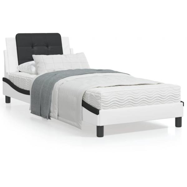 ARDEBO.de - Bettgestell mit LED Weiß und Schwarz 90x190 cm Kunstleder