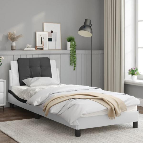 Bettgestell mit LED Weiß und Schwarz 90x190 cm Kunstleder