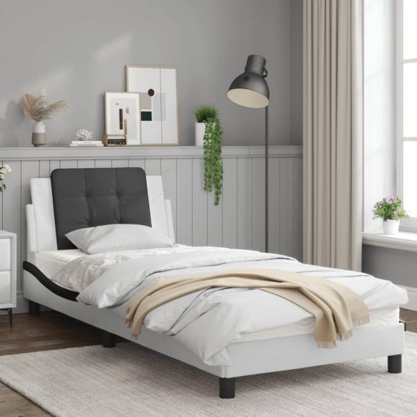 Bettgestell mit LED Weiß und Schwarz 90x200 cm Kunstleder