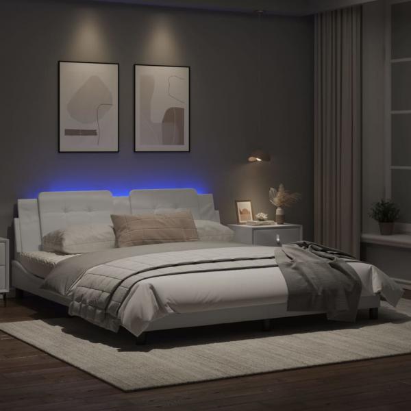Bettgestell mit LED Schwarz und Weiß 180x200 cm Kunstleder