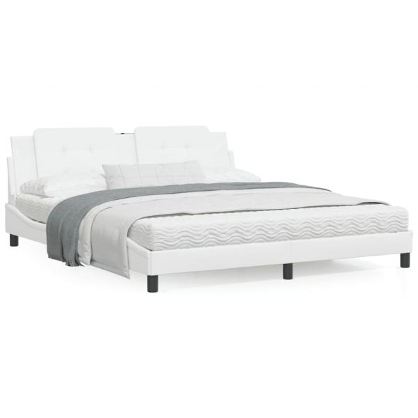 ARDEBO.de - Bett mit Matratze Weiß 180x200 cm Kunstleder