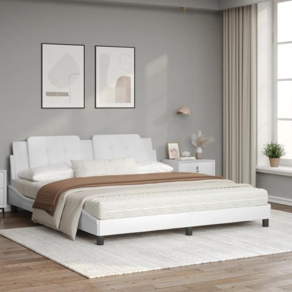 Bett mit Matratze Weiß 180x200 cm Kunstleder