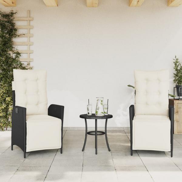 ARDEBO.de - Gartensessel mit Fußteil 2 Stk. Verstellbar Schwarz Poly Rattan