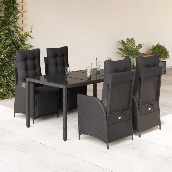 ARDEBO.de - 5-tlg. Garten-Essgruppe mit Kissen Schwarz Poly Rattan