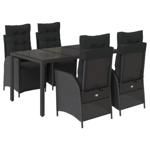 5-tlg. Garten-Essgruppe mit Kissen Schwarz Poly Rattan