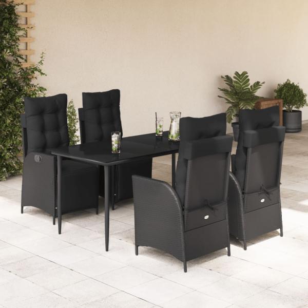 ARDEBO.de - 5-tlg. Garten-Essgruppe mit Kissen Schwarz Poly Rattan