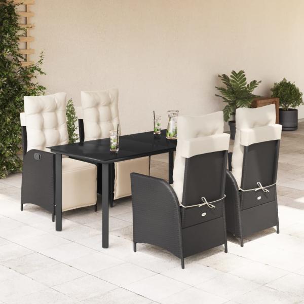 ARDEBO.de - 5-tlg. Garten-Essgruppe mit Kissen Schwarz Poly Rattan