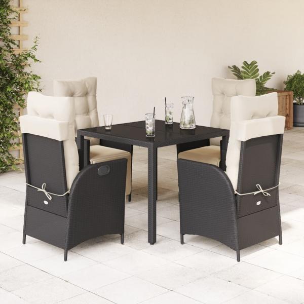 ARDEBO.de - 5-tlg. Garten-Essgruppe mit Kissen Schwarz Poly Rattan