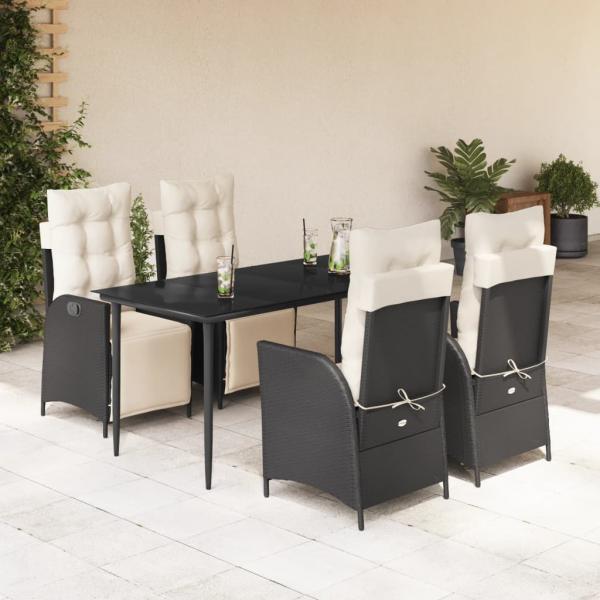 ARDEBO.de - 5-tlg. Garten-Essgruppe mit Kissen Schwarz Poly Rattan