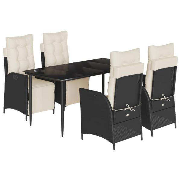 5-tlg. Garten-Essgruppe mit Kissen Schwarz Poly Rattan