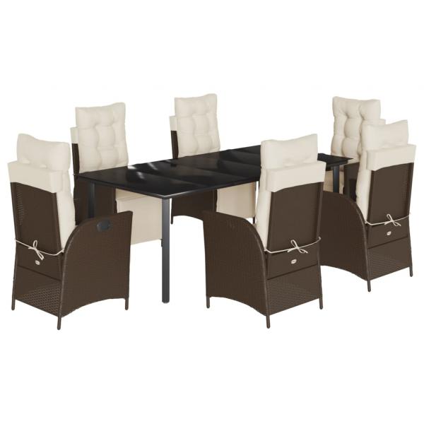 7-tlg. Garten-Essgruppe mit Kissen Braun Poly Rattan