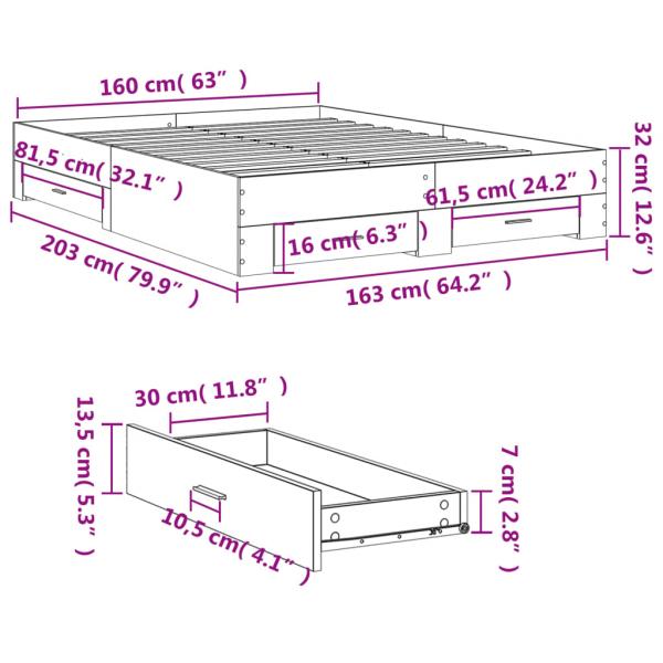 Bettgestell mit Schubladen Betongrau 160x200 cm Holzwerkstoff