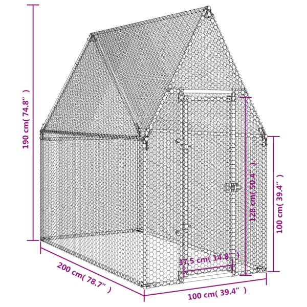 Hühnerkäfig Silbern 200x100x190 cm Verzinkter Stahl