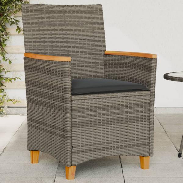 ARDEBO.de - Gartenstühle mit Kissen 2 Stk. Grau Poly Rattan Massivholz