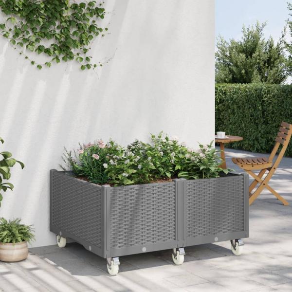 ARDEBO.de - Pflanzkasten mit Rollen Hellgrau 100x80x54 cm PP