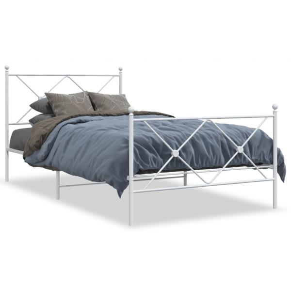 ARDEBO.de - Bettgestell mit Kopf- und Fußteil Metall Weiß 107x203 cm
