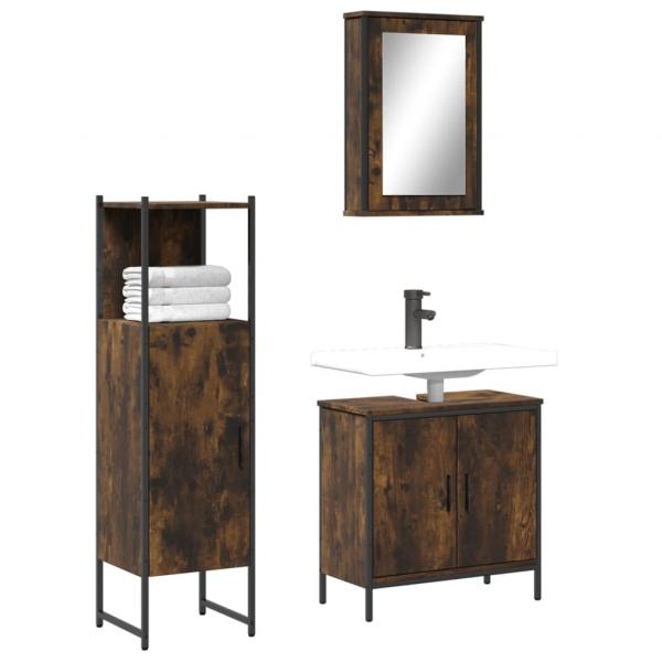 ARDEBO.de - 3-tlg. Badmöbel-Set Räuchereiche Holzwerkstoff