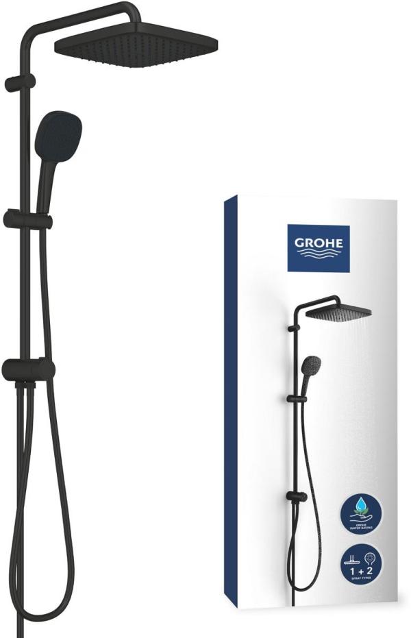 GROHE Vitalio Comfort 250 Flex Duschsystem, mit Umstellung, Wandmontage, Quickfix, mattschwarz (266982431)