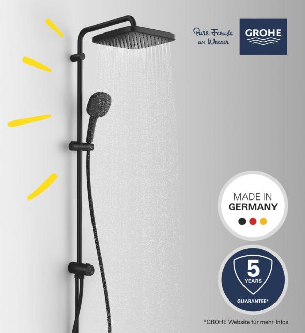 GROHE Vitalio Comfort 250 Flex Duschsystem, mit Umstellung, Wandmontage, Quickfix, mattschwarz (266982431)