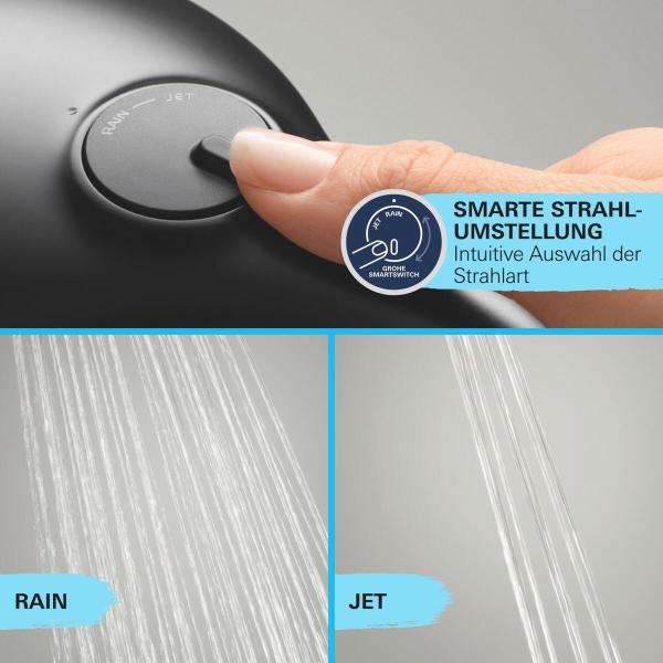GROHE Vitalio Comfort 250 Flex Duschsystem, mit Umstellung, Wandmontage, Quickfix, mattschwarz (266982431)